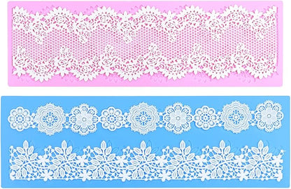 Embossing Lace Fondant Mold, Multi Circle Flowers Lace Mat Wedding, Silicone Molds for Cake Decorating Tool, Cake Lace Molds Set of 2