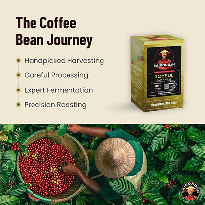 Pour Over Vietnamese Coffee – Saigondan Joyful | Medium Roast | Arabica Bourbon | Instant Specialty Coffee | Small Batch Roasted | Direct Trade | Notes of Orange Blossom | 18 Sachets