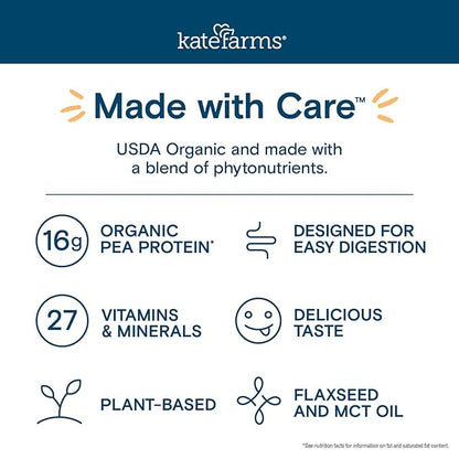 KATE FARMS Organic Nutrition Shake, Coffee, 16g protein, 27 Vitamins and Minerals, Protein Meal Replacement Drink, Plant Based, 11 oz (6 Pack)