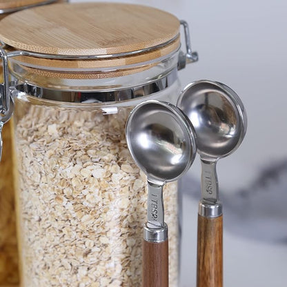 KKC Airtight Tall Glass Coffee Sugar Jar Canisters with Hinged Lids and Scoops for Kitchen Countertop,Sealed Glass Containers for Ground Coffee, Beans,Brown Sugar,Loose Tea,Cereal,Oatmeal,Flour