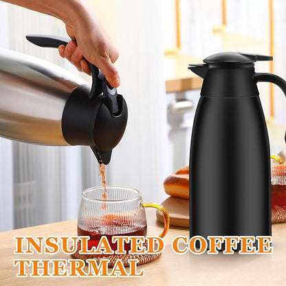 Norme 2 Pcs Thermal Coffee Carafe Insulated Stainless Steel Coffee Carafe for Hot Liquid Vacuum Thermal Pot Creamer Pitcher Dispenser with Brushes Keeping Hot Water Milk(Black, Silver,51 oz)