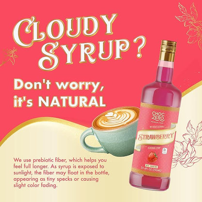 ChocZero Flavoring Syrup, Strawberry Flavor, Sugar Free Syrup for Drinks, Keto Friendly, 25.4 Fluid Ounces
