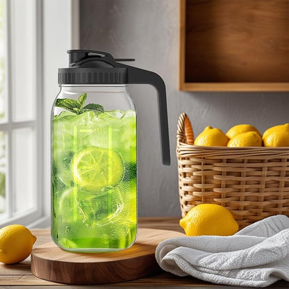 2-Pack 64oz Glass Mason Jar Pitchers with Leak-Proof Lids and Handles – Wide Mouth Design for Sun Tea, Cold Brew, Lemonade, Juice, Iced Tea, and Water