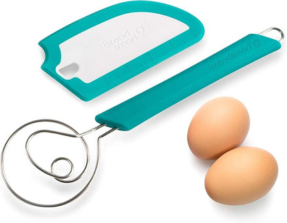 Artisan Bread Whisk and Bench Scraper Duo - Essential Dough Mixer Tools - Sourdough Bread Baking Supplies