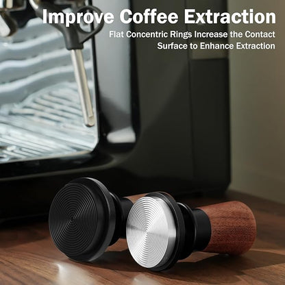 PUSEE 58mm Espresso Tamper,Calibrated Tamper with 30lbs Double Spring Loaded Tamper Walnut Wood Coffee Tamper for Barista Home,Titanium PVD Coating Base Tamper Espresso Tool Fits 58mm Portafilters