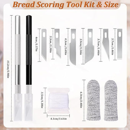 20Pcs Bread Lame Scribing Tool Kit - 2 Precision Scribes with 15 Blades, Finger Guard, Design Cord, Safety Cover and Storage Box - Stainless Steel Scribes for Artisan Bread and Dough Patterns Designs