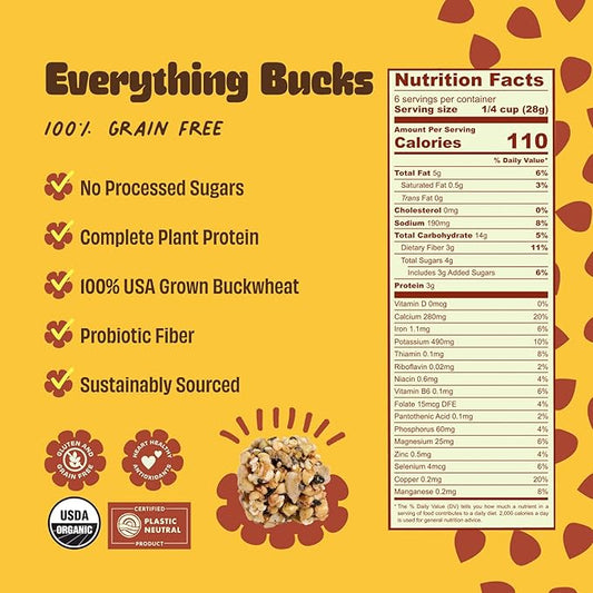 Clusterbucks Superfood Clusters – Grain-Free, Keto-Friendly Snack Bites with Regeneratively Grown Sprouted Buckwheat– Gluten-Free, Low-Carb, Organic Healthy Snack (3-Pack, Everything Bucks)