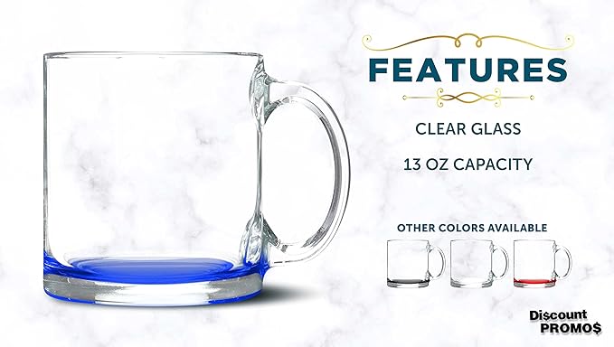 Libbey Clear Glass Coffee Mugs 13 oz. Set of 10, Bulk Pack - Perfect for Coffee, Tea, Espresso, Hot Cocoa, Other Beverages - Blue Bottom