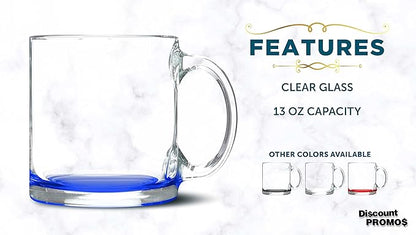 Libbey Clear Glass Coffee Mugs 13 oz. Set of 10, Bulk Pack - Perfect for Coffee, Tea, Espresso, Hot Cocoa, Other Beverages - Blue Bottom