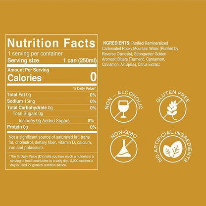 Strongwater Non Alcoholic Bitters & Soda - 12 Pack Cans (8.4 Fl Oz Each) - Premium Non Alcoholic Drinks - Ready to Drink Bitters and Soda, Alcohol Free Drinks, Sugar Free with Soda & Chai Spice Blend