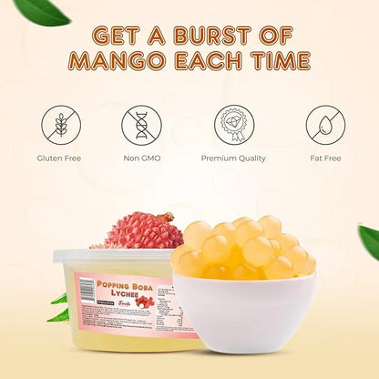 Fanale Popping Boba Pearls for Bubble Tea - 2 lb (1 lb X 2) | Lychee | Bursting Boba Pearls Bubble 450g X 2 | Fruit Juice Flavor for Shakes, Dessert, Smoothie | FPB006-SP450 X 2