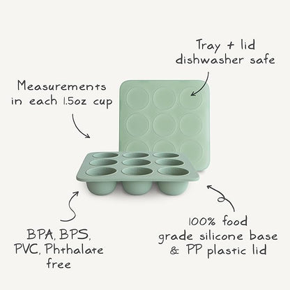 mushie Silicone Baby Food Freezer Tray with Lid | 9 Cups x 1.5oz | BPA Free Storage Container (Blush)