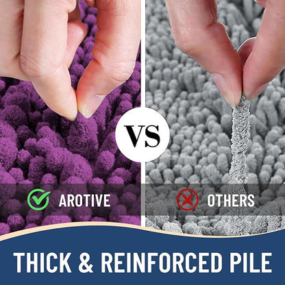 Arotive Luxury Chenille Bathroom Rug Mat, Extra Soft Thick Absorbent Shaggy Bath Rugs, Non-Slip Machine Wash Dry, Plush Bath Mats for Bathroom, Shower and Tub, 30x20, Purple