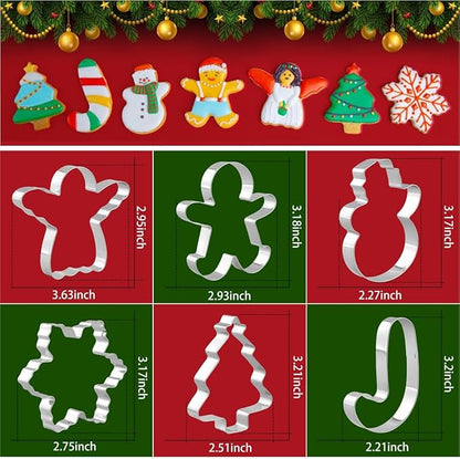 Christmas Cookie Cutter Set - 6 Pieces Christmas Cookie Cutter Shapes, Stainless Steel Cookie Cutters - Gingerbread Man, Snowflake, Christmas Tree, Angel, Snow Man,Candy Cane for Holiday