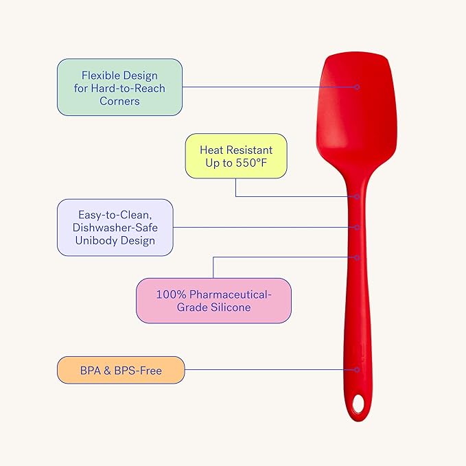 GIR: Get It Right Seamless Silicone Spoonula Spatula - 8-Inch Mini Red - Heat-Resistant up to 425°F - Flexible Edge Scraper for Jars & Bowls - Dishwasher Safe - Silicone Spatula for Cooking