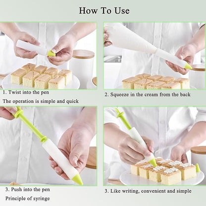 Cake Decorating Pen Dessert Decorating Tool, Silicone Food Syringe Cylinder with 4 Heads Cookie Icing Piping Nozzles Used for Chocolate Jam, Lettering, Drawing, Cream (5 pack)