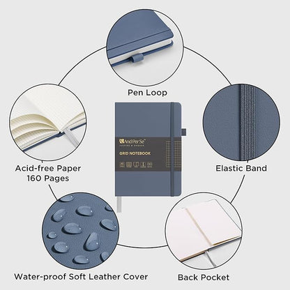 &And Per Se Graph Journal Notebook, 160 Pages, 5.7 x 8 inches College Ruled Thick Paper Notebook Journals for Writing, Grid Hardcover Notebook(1 Pack, Dark Blue)