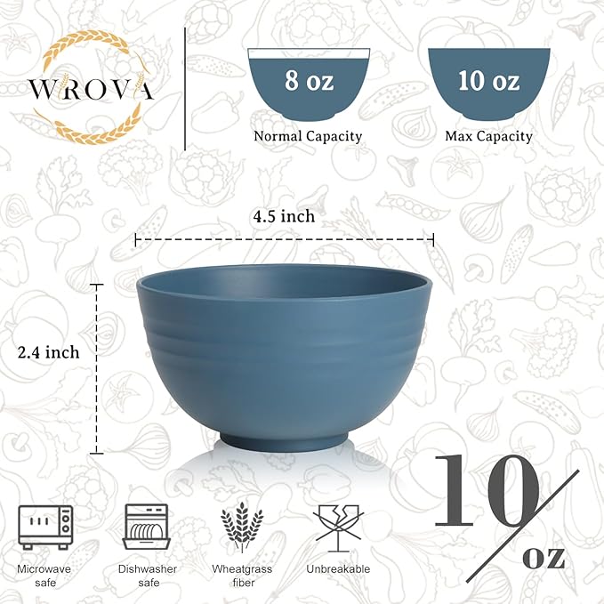 Small Wheat Straw Bowls Sets of 6,Dishwasher Safe and Microwave Safe Snack Bowls 10oz,Alternative Handy Plastic Bowls Reusable for Snack and Ice Cream. Blue