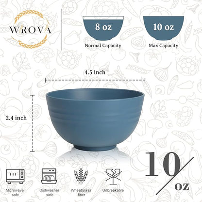 Small Wheat Straw Bowls Sets of 6,Dishwasher Safe and Microwave Safe Snack Bowls 10oz,Alternative Handy Plastic Bowls Reusable for Snack and Ice Cream. Blue