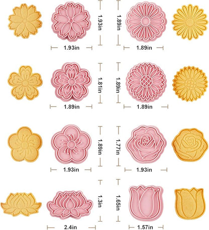 8 Pcs Flower Cookie Cutters Set Baking Molds 3D Flower Press type Cookie Cutter for Baking, Fondant, Cheese, and Pastries