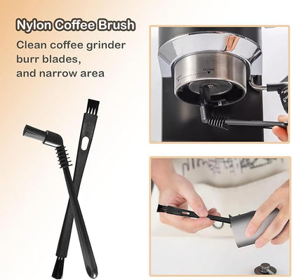 6 Pieces Coffee Brush Set Wooden Cleaning Brush Cleaning Towel and Nylon Espresso Brush for Coffee Machine Group Head, SMALL, Brown, ARE678