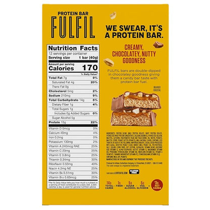 FULFIL Chocolate Peanut Butter Flavored Protein Bar Made with REESE's Peanut Butter, Gluten Free with 15g Protein, Pantry Staples, 12 Count
