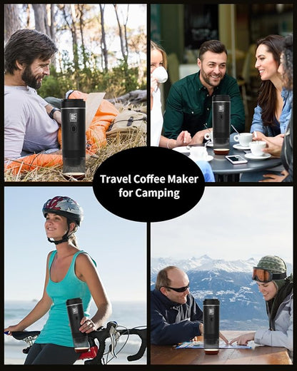 Portable Electric Espresso Machine, Car Coffee Maker for Travel Camping, Battery Powered Coffee Brewer Compatible with Ground Coffee & NS Capsules, Black
