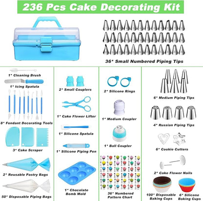 Suuker Cake Decorating Tools Supplies Kit, 236 Pieces Baking Accessories with Storage Case, Frosting Piping Kit, Piping Bags and Tips Set with 36 Numbered Piping Tips, Pastry Bags for Cake