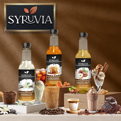 Syruvia Caramel Coffee Syrup - 12.7 fl oz Premium Coffee Flavoring Syrup - Kosher Coffee Syrups, Gluten Free, No Coloring, Perfect for Drinks, Soda, Shakes, Desserts, and More.