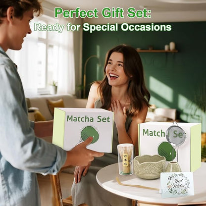 Premium Matcha Whisk Set - 6Pcs Japanese Tea Ceremony Kit with Ceramic Matcha Bowl and Whisk, Bamboo Scoop, Whisk Holder, Stainless Sifter, Birthday Christmas Gift for Matcha Lover