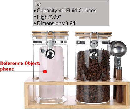 KKC Glass Coffee and Sugar Containers with Airtight Hinged Lids,Sealed Glass Jar Canisters with Scoops for Ground Coffee,Beans,Loose Leaf Tea,Nuts,Matcha,40 Fl oz