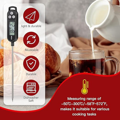 Meat Food Thermometer Food with Probe Water Liquid Instant Read Digital Thermometer Kitchen Cooking Supplies for Cooking BBQ Milk Yogurt (Black)