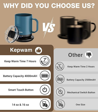 Self Heating Coffee Mug T1-16oz Fast Heating & Ultra Long-Lasting Battery Life, Heated Coffee Mug Up to 149℉ - Touch & App Controlled Coffee Mug, Birthday Gifts for Women and Men