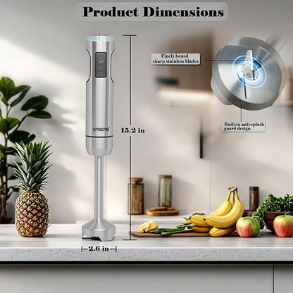 Handheld Immersion Blender, 1000W Powerful 10-in-1 Set for Smoothies,Orange Juicer, Egg Beater, Dough Hook, Vegetable Chopper, Potato Masher (11th Accessory Not Recommended)