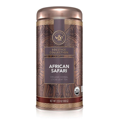 Teabloom Organic Herbal Tea, African Safari Loose Leaf Tea, Sweet Rooibos Blend with Berry Flavors and Vanilla, USDA Certified Organic, Fresh Whole Leaf Blend in Reusable Gift Canister, 3.53 oz/100 g Canister Makes 35-50 Cups