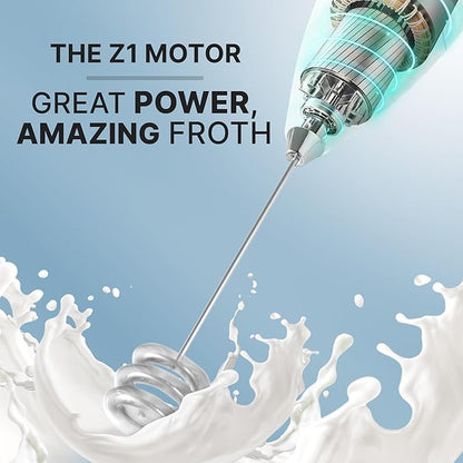 Zulay Kitchen Milk Frother with Patented Tornado Triple Whisk – Handheld Foam Maker for Coffee, Lattes, Matcha & Hot Chocolate – Rich, Creamy Froth in Seconds -