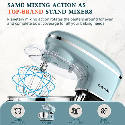 CHeflee Stand Mixer,660W 6+P With 6.5QT Stainless Steel Bowl,Dough Hook, Wire Whip & Beater,for Most Home Cooks,Blue