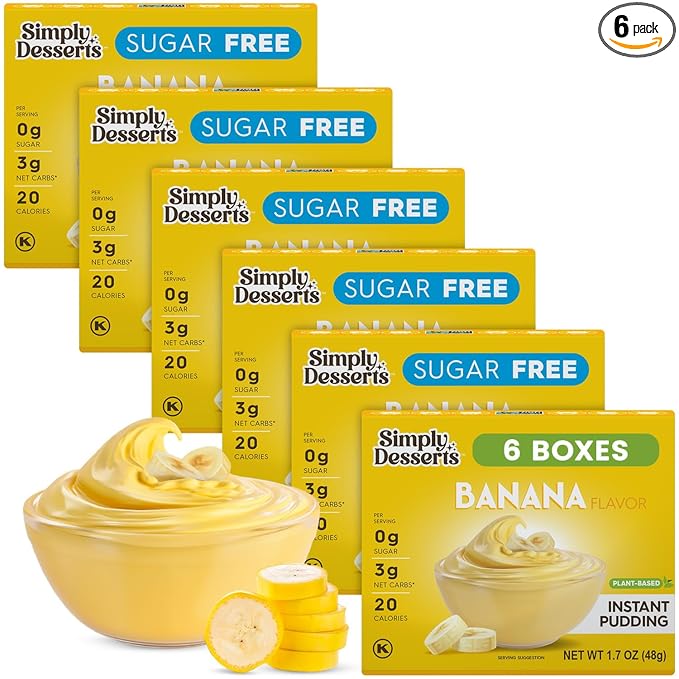 Simply Desserts Banana Instant Pudding, Sugar-Free, 6-Pack – Healthy Dessert, Keto Snacks, Vegan & Diabetic-Friendly, Kosher, 1.7 Oz Ea