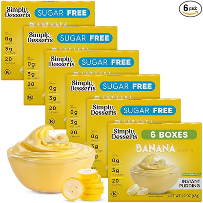 Simply Desserts Banana Instant Pudding, Sugar-Free, 6-Pack – Healthy Dessert, Keto Snacks, Vegan & Diabetic-Friendly, Kosher, 1.7 Oz Ea