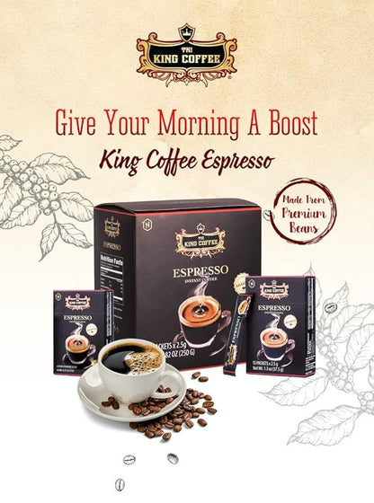 King Coffee Espresso, Vietnamese Instant Coffee Arabica, Medium Dark Roast, 15 Packets x 2.5g, Pack of 1