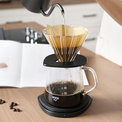 VEVOK CHEF Pour Over Coffee Maker Set, 20 Oz Borosilicate Glass Server Carafe and Glass Coffee Dripper with 100pcs Cone Paper Filter, Hand Coffee Brewer for Home, Camping, Outdoor