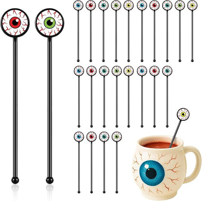 30 Pcs Halloween Swizzle Sticks Plastic Coffee and Cocktail Stirrers Fall Thanksgiving Drink Stirrers Cocktail Mixers for Halloween Fall Autumn Party Tea Coffee Bar Decoration(Horror Eyeball)