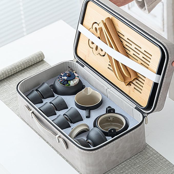 Japanese Tea Set, Portable Ceramic TeaSet, Asian Tea Sets for adult, Tea Gift sets, Travel Tea Set with Teapot,Teacups,Tea Canister,Tea Tray and Travel Bag, Home,Outdoor and Office