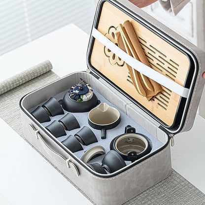 Japanese Tea Set, Portable Ceramic TeaSet, Asian Tea Sets for adult, Tea Gift sets, Travel Tea Set with Teapot,Teacups,Tea Canister,Tea Tray and Travel Bag, Home,Outdoor and Office