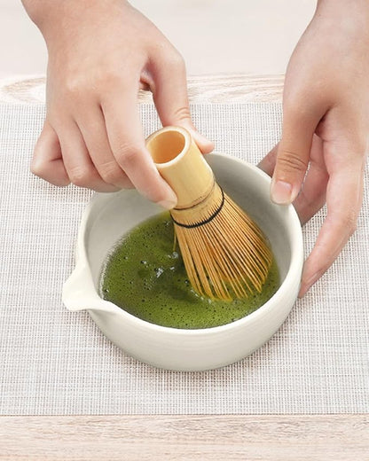 Traditional Matcha Bowl with Spout, Ceramic Matcha Tea Bowl (Chawan), Matcha Mixing Bowl for Whisking Matcha, Ivory White (18 Ounce)