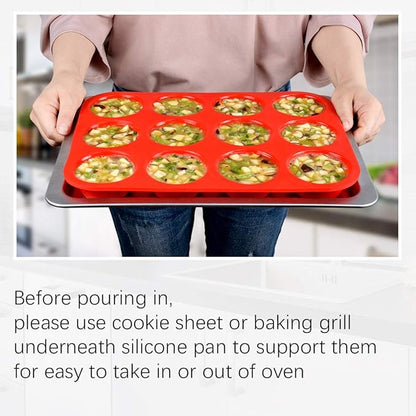Silicone Muffin Pan Set - Mini 24 Cups, Regular 12 Cups Cupcake Pan, Jumbo 6 Cups Muffin Pan Silicone Bakeware for Baking Set of 3