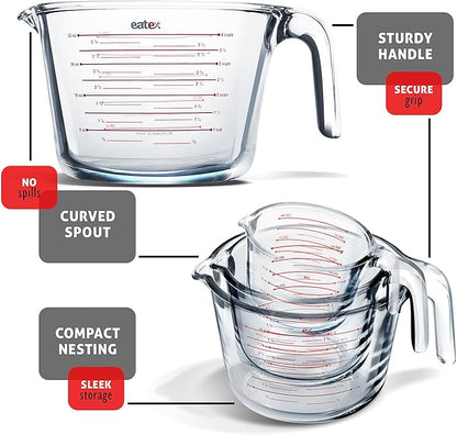 Eatex Mixing Bowls with Measuring Cups & Measuring Spoons 17 Piece Set - Nesting Stainless Steel Mixing Bowls Set for Kitchen, Measuring Spoons & Glass Liquid Measuring Cups, Dishwasher Safe Meal Prep