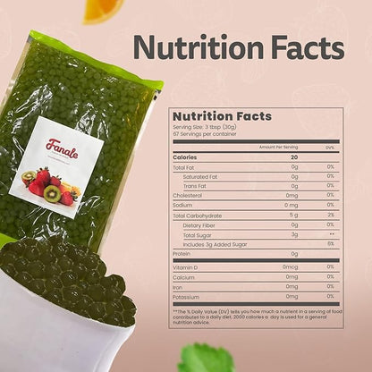 Fanale Matcha Agar Agar Boba, Matcha Jelly Ball, Ready to Serve, Soft Chew Texture, Instant Boba Pearls for Bubble Tea, Frozen Yogurt, Shaved Ice & Dessert’s Topping (4.4 lbs/bag, 6 bags/case)