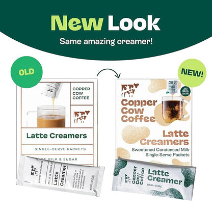 Copper Cow Coffee Sweetened Condensed Milk Coffee Creamer Singles (8 pack) | Vietnamese Inspired Coffee Creamer, All Natural Creamer Packets for Pour Overs & Lattes | No Refrigeration Needed