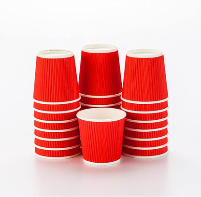 500-CT Disposable Red 4-OZ Hot Beverage Cups with Ripple Wall Design: No Need for Sleeves - Perfect for Cafes - Eco-Friendly Recyclable Paper - Insulated - Wholesale Takeout Coffee Cup